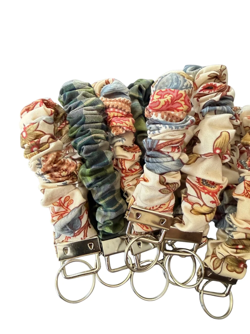 Floral Cream Multicolor Scrunchie Key & Card Holder Wristlet